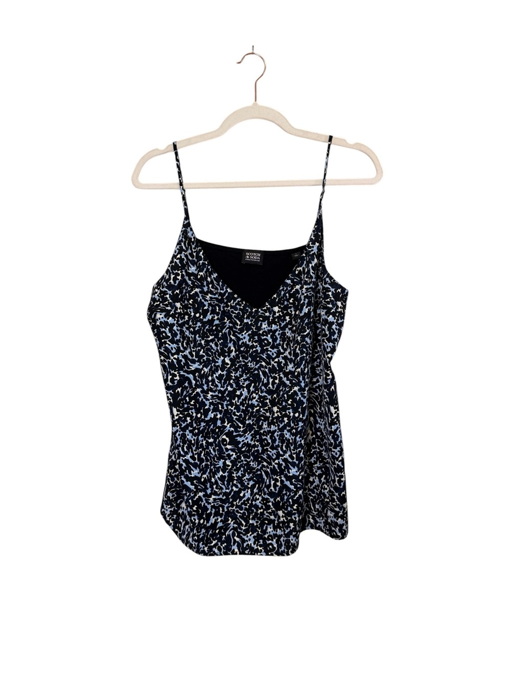 Scotch & Soda Black & Light Blue Printed Adjustable Strap Cami Sz L
